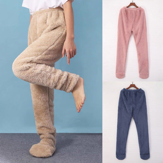 Women Coral Fleece Socks Leggings Winter Warm Sleepwear Ankles Knees Guard Women Home Pants Thick Pajamas Pant