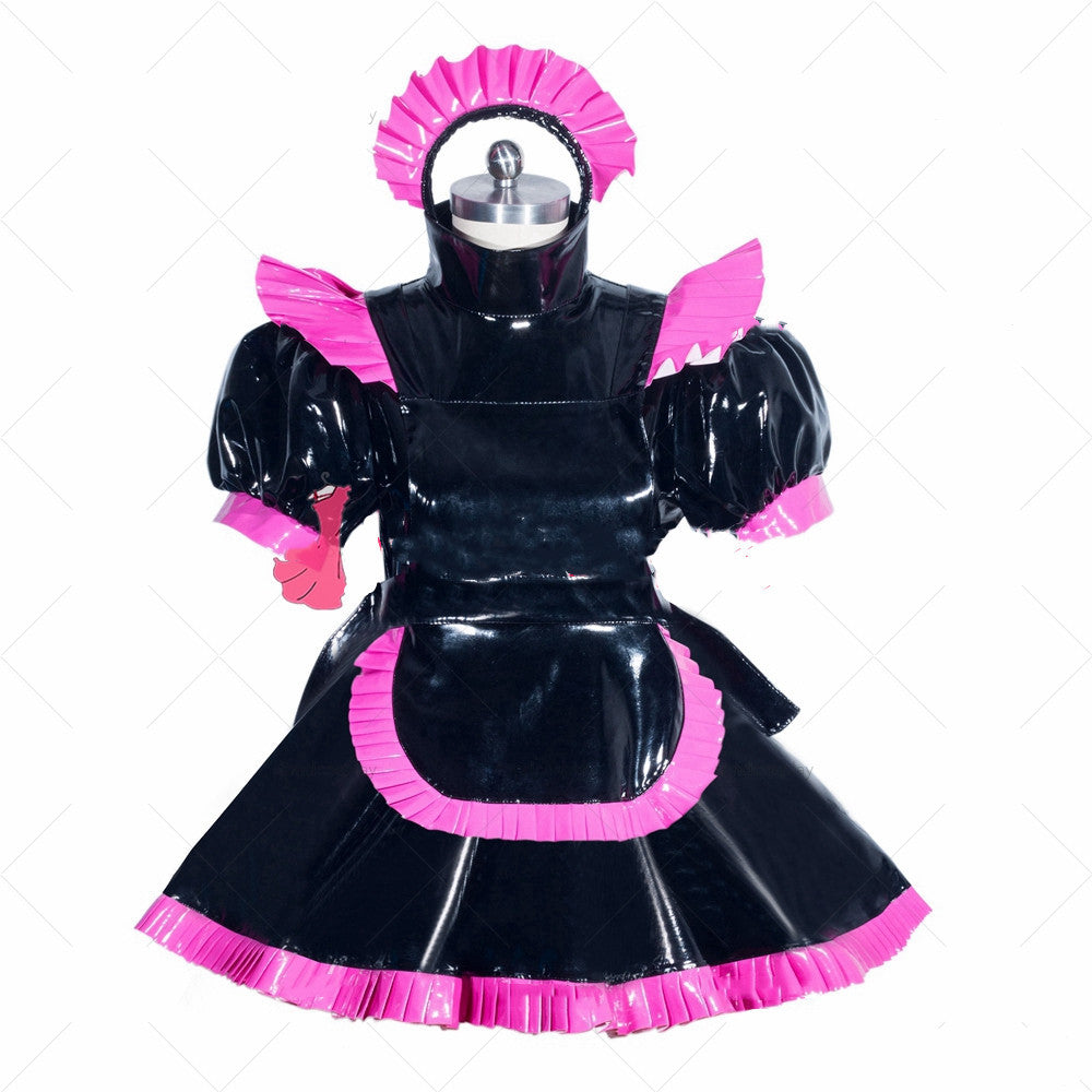 Maid Cosplay Dress In Black Patent Leather