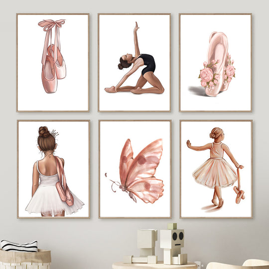 Cartoon Ballet Sports Girls Quote Wall Art Canvas Painting Nordic Posters