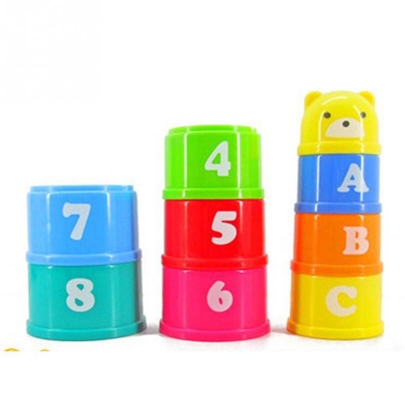 9Pcs/set Excellent Baby Children Kids Educational Toy New building block Figures Letters Folding Cup Pagoda Gift