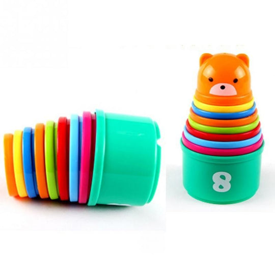 9Pcs/set Excellent Baby Children Kids Educational Toy New building block Figures Letters Folding Cup Pagoda Gift