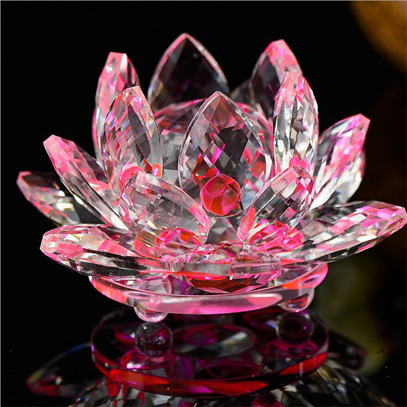 80mm Quartz Crystal Lotus Flower Crafts Glass Paperweight Fengshui Ornaments Figurines Home Wedding Party Decor Gifts Souvenir