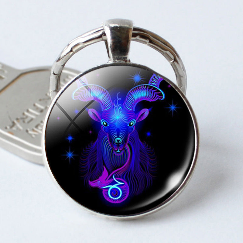 Twelve Constellation Time Stone Metal Keychains