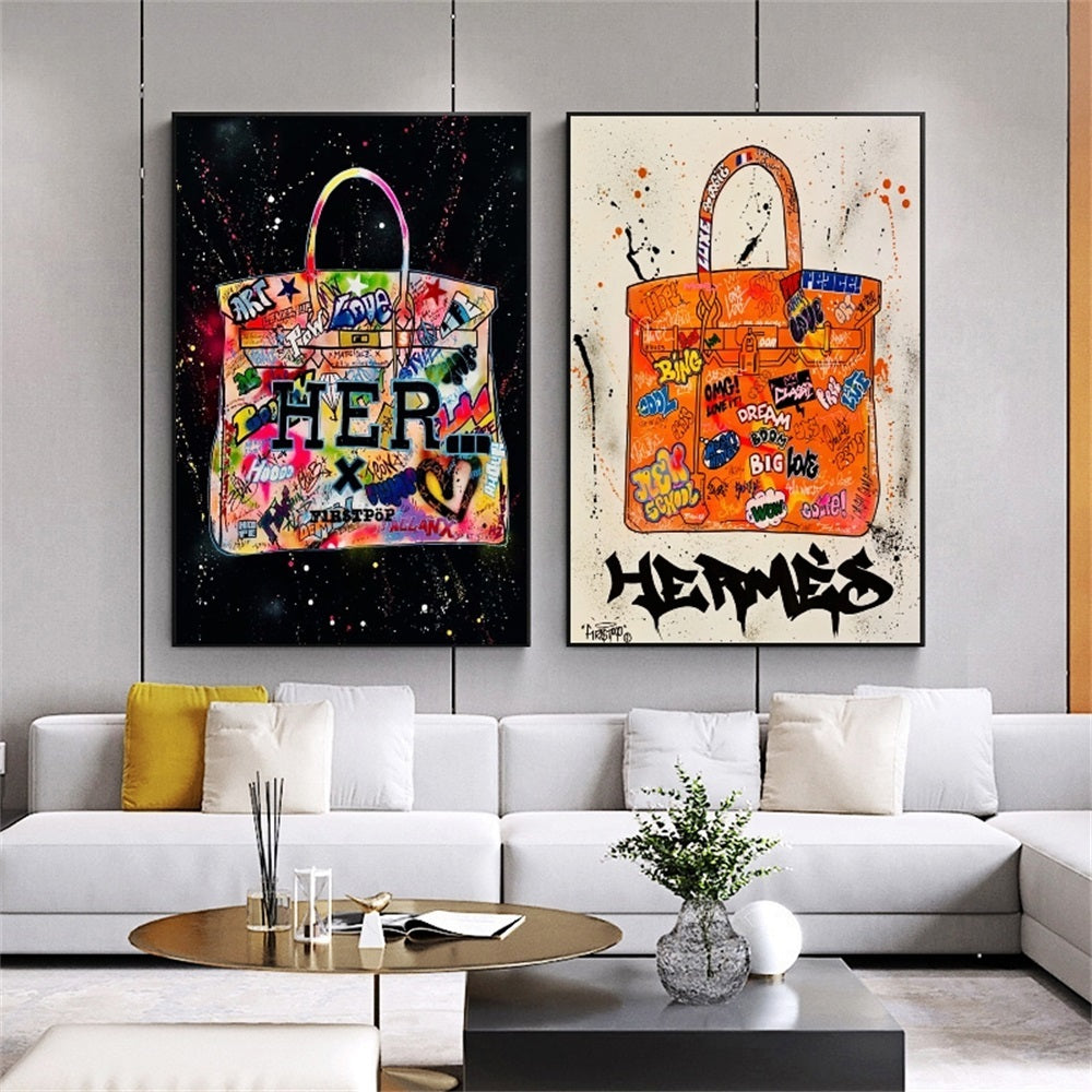 Modern Graffiti Bags Canvas Paintings Abstract  Posters And Wall Art Popular  Of Living Room Decoration