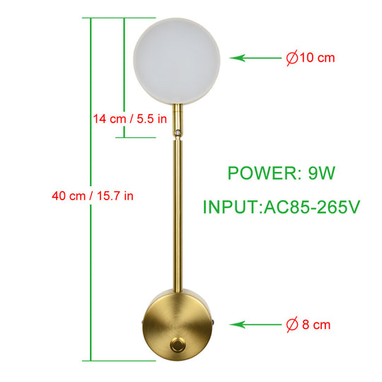 Golden Led Wall Lamp Bedside Lamp Wall Lamp Rotary Key Switch Lamp Modern Minimalist Wall Lamp Background Wall Decoration