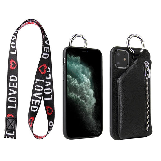 Compatible WithApple, Compatible WithApple , PU Leather Strap Cord Coin Purse Phone Cases ForiPhone XR X XS 12PRO 11 PRO MAX 7 8 PLUS SE Crossbody Neck Lanyard Wallet Cover