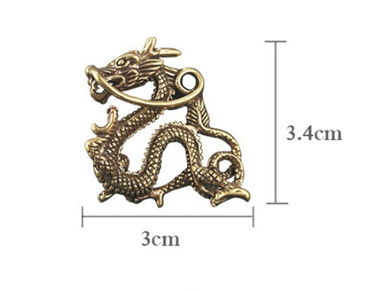 Chinese Dragon Brass Figurines Keychain Pendant Home Car Feng Shui Decor