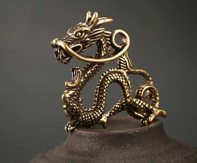 Chinese Dragon Brass Figurines Keychain Pendant Home Car Feng Shui Decor