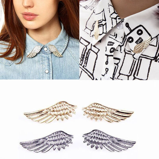 Metal texture punk style wing collar pin brooch