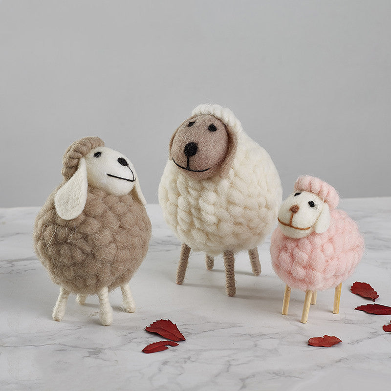 Home Decoration Felt Sheep Miniature Decoration Figurines Holiday Party Supplies Accessories