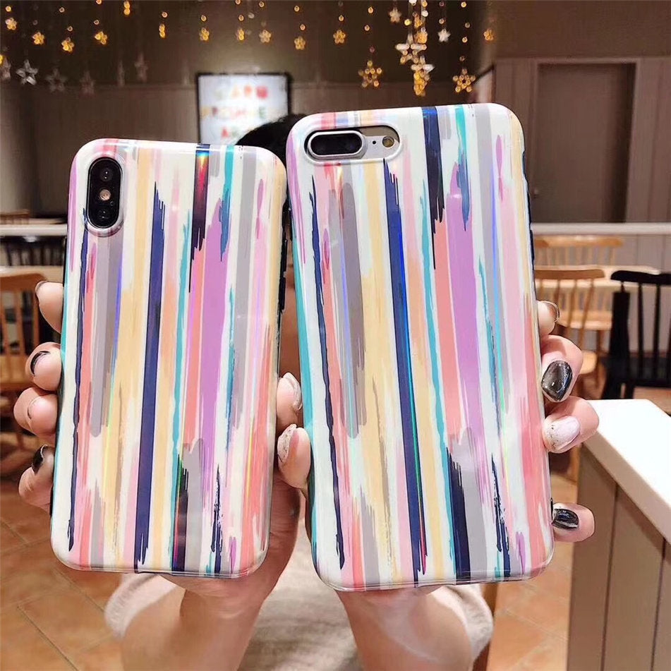 Compatible with Apple, Colorful Rainbow Case For iPhone XS Max XR X IMD Silicone Phone Cases For iPhone 7 6 6s 8 Plus Soft TPU Back Cover Coque