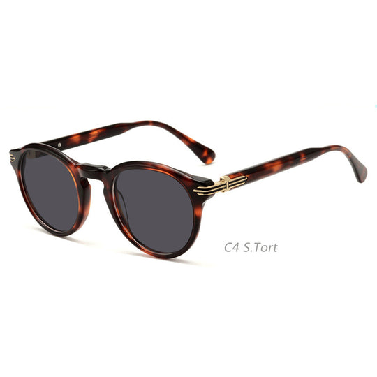 Japanese-style Men's Retro Pattern Cloth Round Frame UV-proof Sunglasses