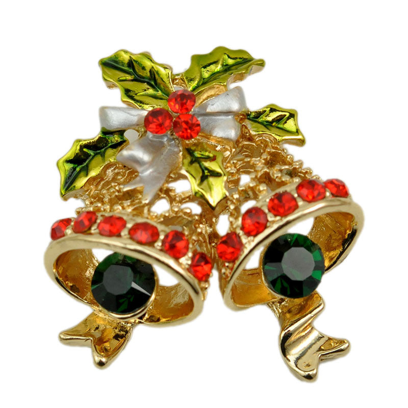 Christmas Jingle Bell Pin Enamel Bow Hollow Metal Pin