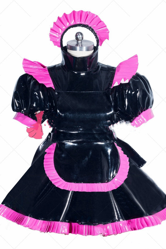 Maid Cosplay Dress In Black Patent Leather