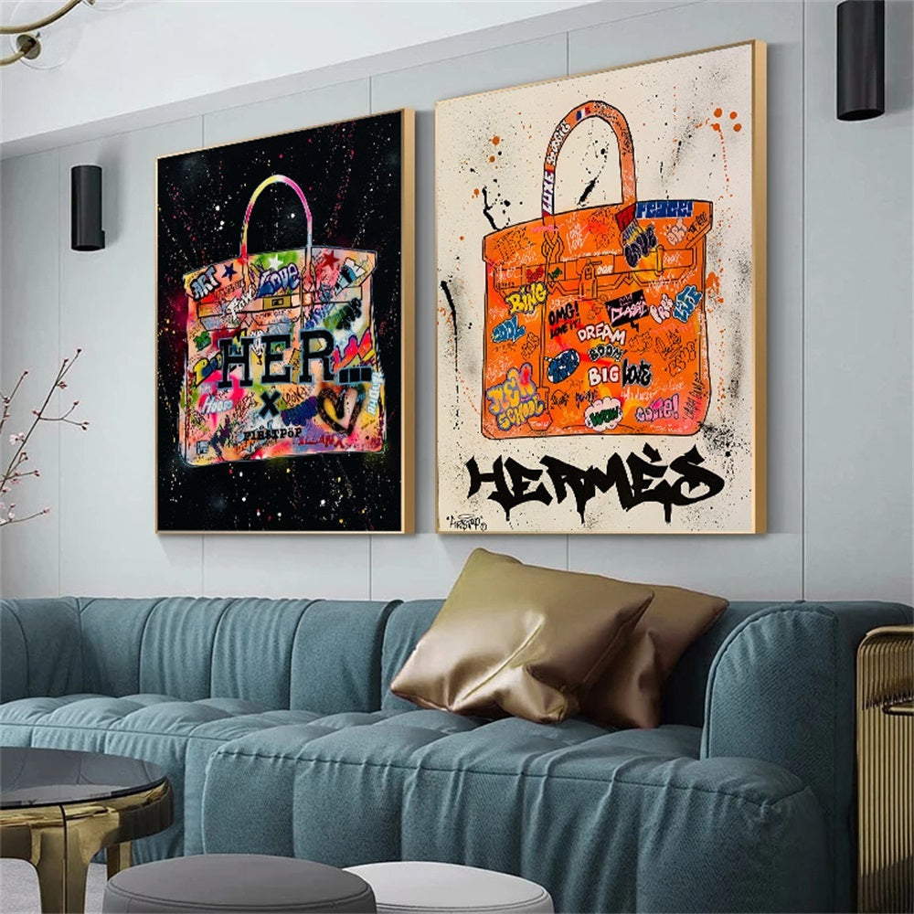 Modern Graffiti Bags Canvas Paintings Abstract  Posters And Wall Art Popular  Of Living Room Decoration