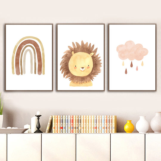 Unicorn Rainbow Clouds Bear Lion Wall Art Canvas Painting Nordic Posters