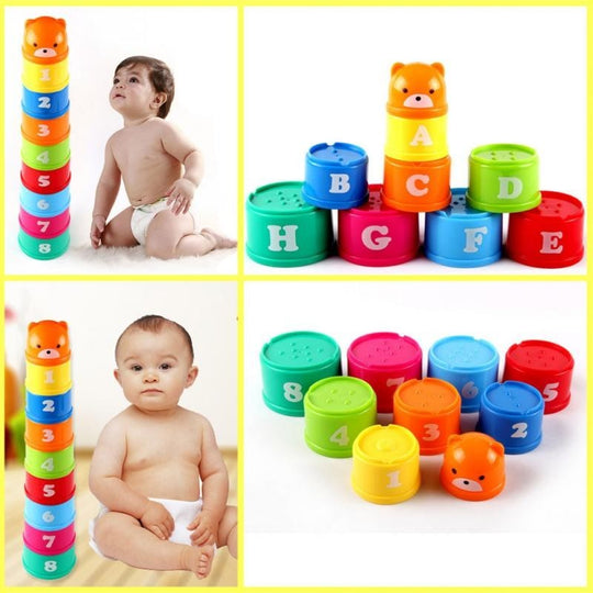 9Pcs/set Excellent Baby Children Kids Educational Toy New building block Figures Letters Folding Cup Pagoda Gift