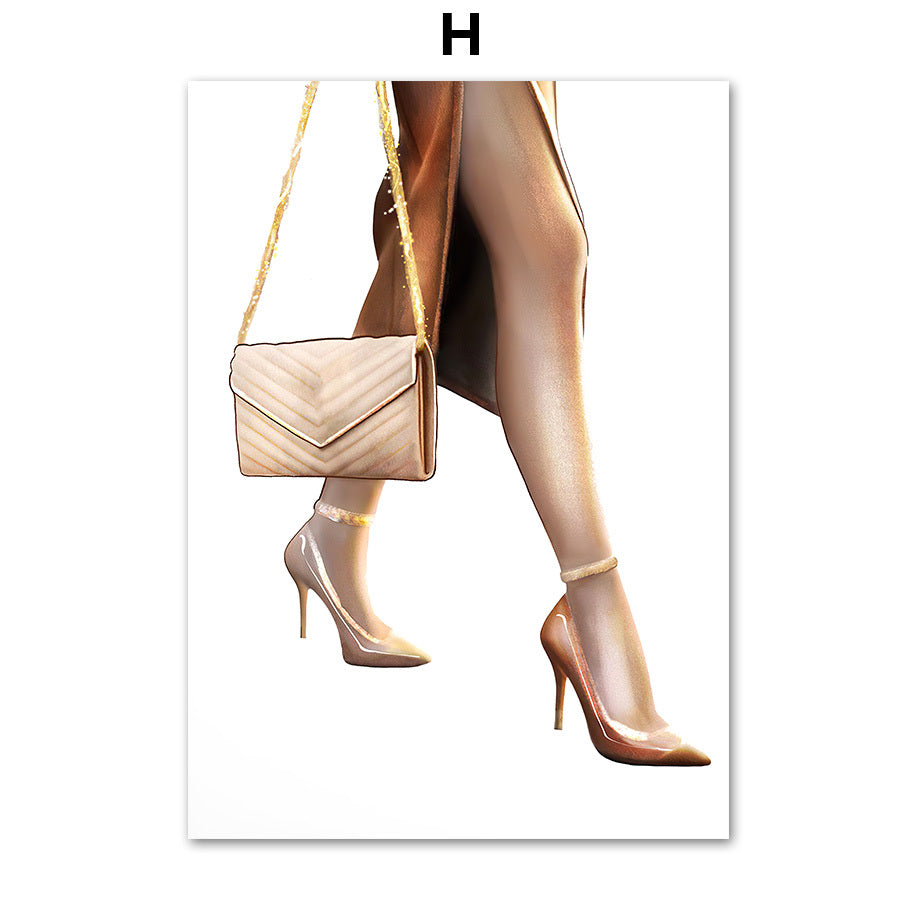 Schoolbag High Heels Lipstick Art Canvas Painting Nordic Posters And Decoration Wall Painting