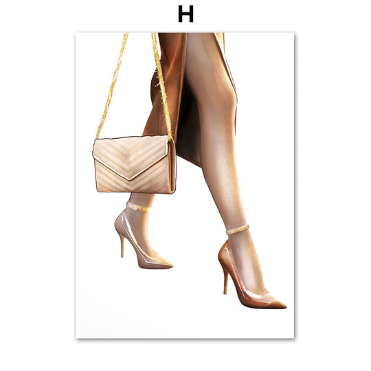 Schoolbag High Heels Lipstick Art Canvas Painting Nordic Posters And Decoration Wall Painting