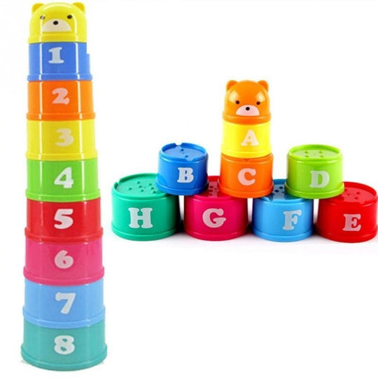 9Pcs/set Excellent Baby Children Kids Educational Toy New building block Figures Letters Folding Cup Pagoda Gift