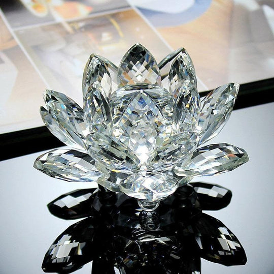 80mm Quartz Crystal Lotus Flower Crafts Glass Paperweight Fengshui Ornaments Figurines Home Wedding Party Decor Gifts Souvenir