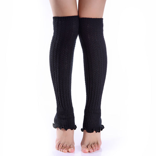 Ladies Knitted Wool Ruffled Fashion Warm Knee Pads Leggings Socks