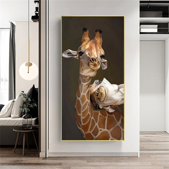 Cute Animal Giraffe Canvas Painting Family Posters Wall Art Pictures For Living Room Home Cuadros