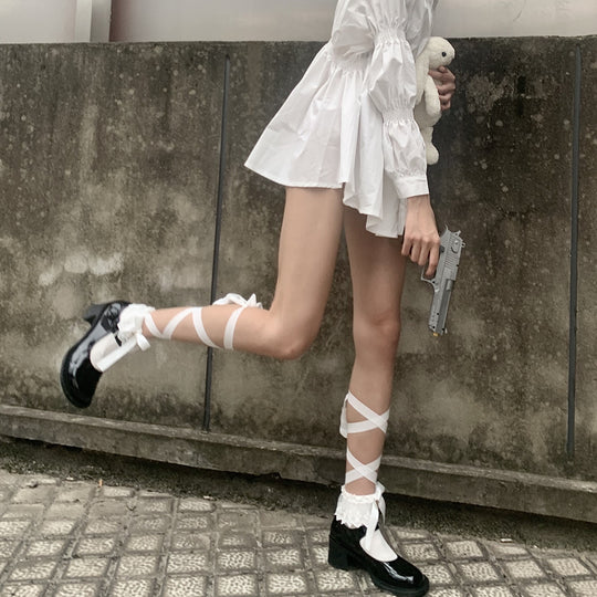 White Socks Female Middle Tube Jk Bandage Socks Lolita Cute Japanese Calf Long Tube Lace Leggings