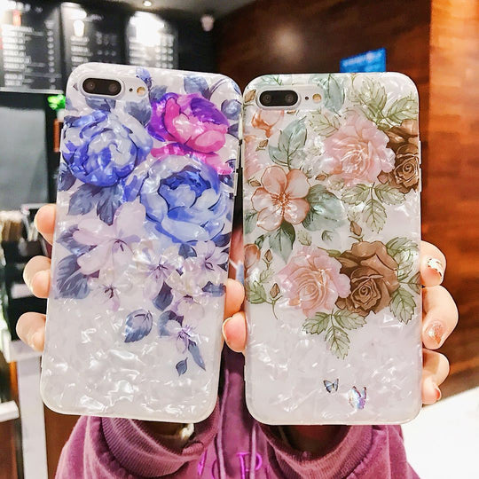 Compatible with Apple, Dream Shell Phone Case For iPhone X XS Max XR Rose Flower Back Cover Cases for iPhone 7 8 6 6s Plus Soft TPU Silicon Capa