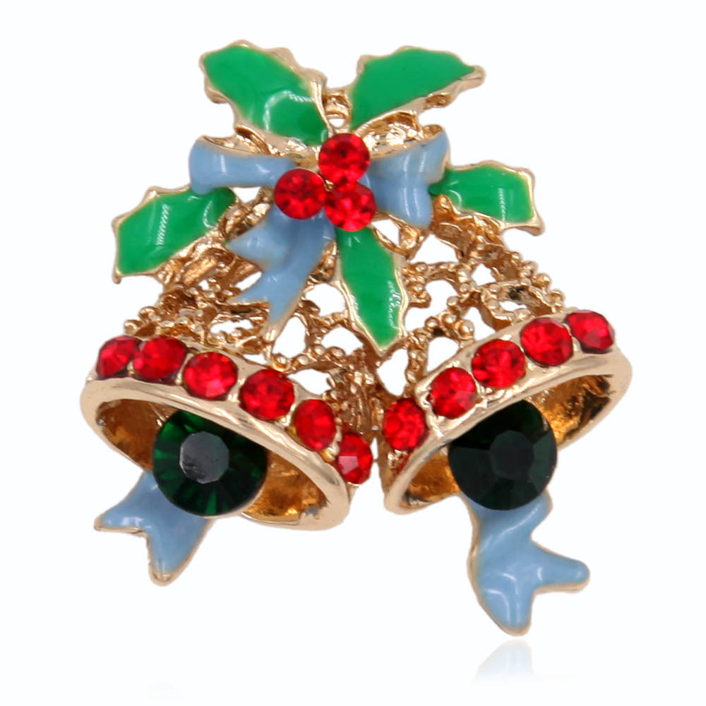 Christmas Jingle Bell Pin Enamel Bow Hollow Metal Pin