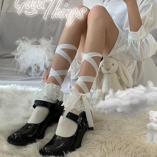 White Socks Female Middle Tube Jk Bandage Socks Lolita Cute Japanese Calf Long Tube Lace Leggings