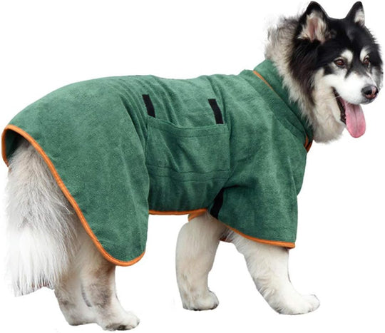 Dog Drying Coat Bathrobe Towel,Microfibre Material Fast Drying Super Absorbent Dog Bath Robe, Pet Quick Drying Moisture Absorbing with Adjustable Collar and Waist