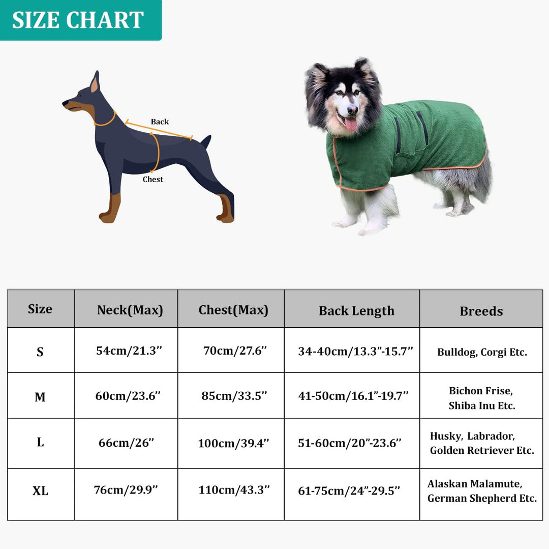 Dog Drying Coat Bathrobe Towel,Microfibre Material Fast Drying Super Absorbent Dog Bath Robe, Pet Quick Drying Moisture Absorbing with Adjustable Collar and Waist