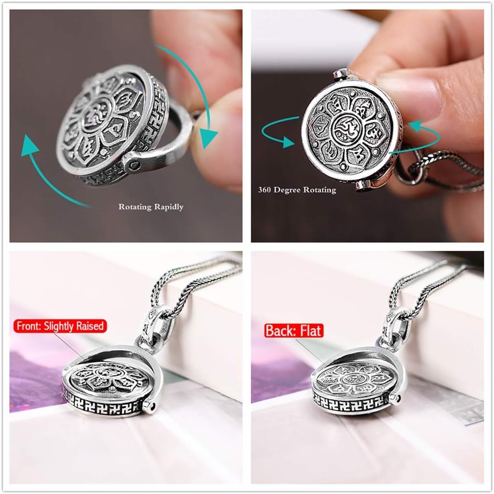 LOVECOM 925 Sterling Silver Rotating Charm Pendants For Women Mother Men Buddhism Wisdom Mercy Gifts Mother's Day Birthday Gifts for Mom Grandma Father's Day Gifts from Daughters (Pendant)