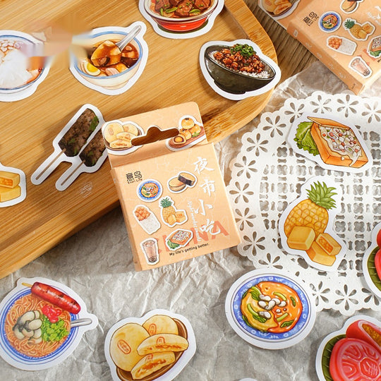 Box-packed Stickers Night Market Snacks Adhesive Label Painter Account Diy Decorative Sealed Sticker 46 Pieces