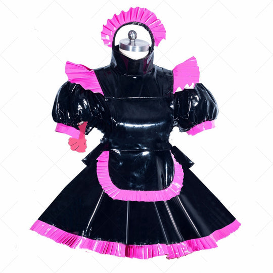 Maid Cosplay Dress In Black Patent Leather