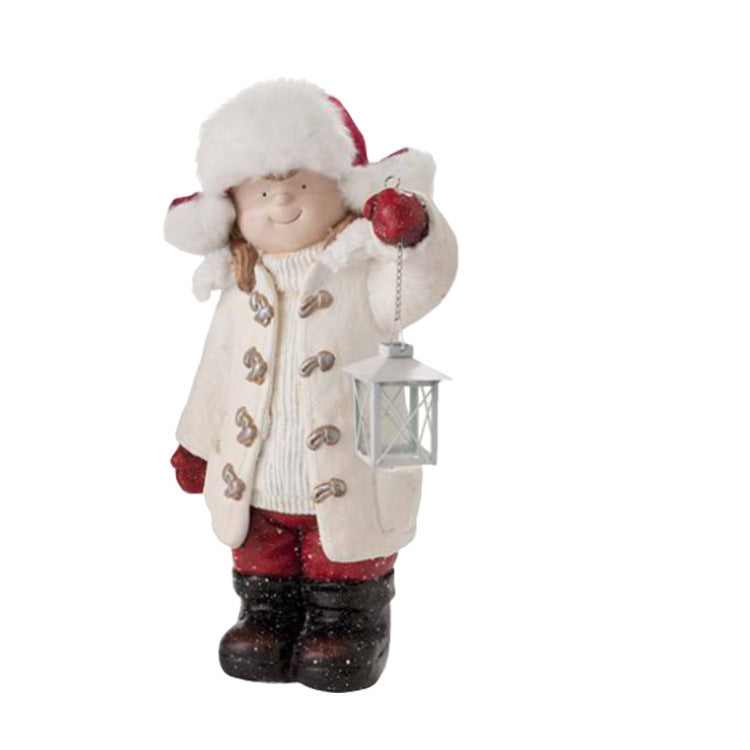 Children's Solar Lantern Figurines Resin Doll Retro Ornaments