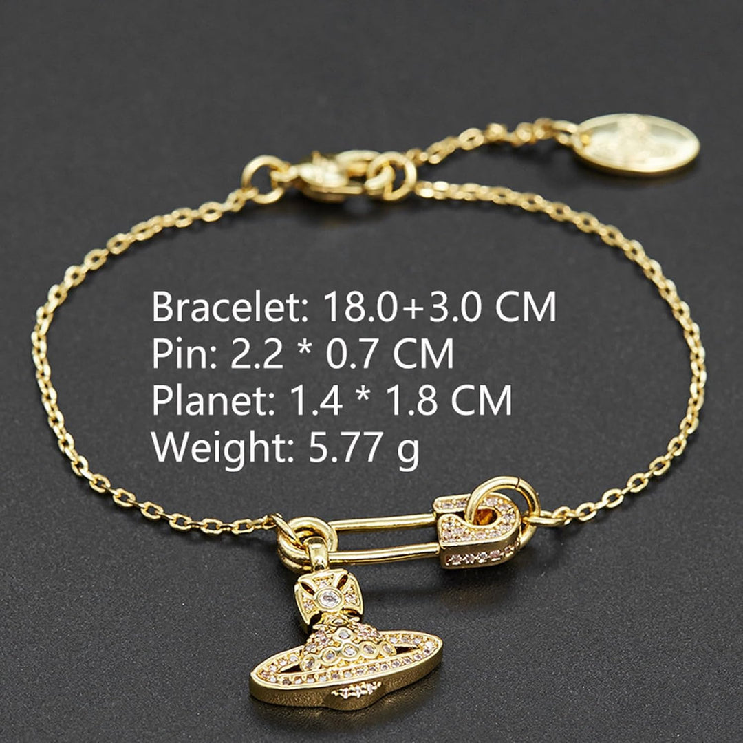 Diamond Pin Saturn Thin Chain Bracelet Planet Bracelet for Women Jewelry Gift