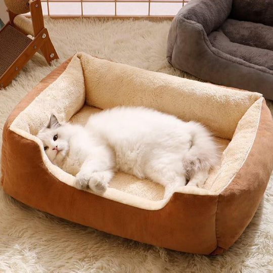 Calming Plush Pet Bed for Large Cats Luxurious Anti-Anxiety Dog Couch Bed Anti-Slip Washable Cat Bed Soft Comfortable Dog Bed