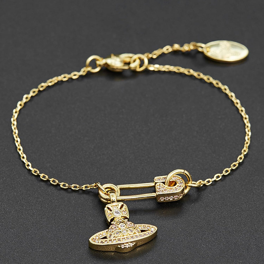 Diamond Pin Saturn Thin Chain Bracelet Planet Bracelet for Women Jewelry Gift