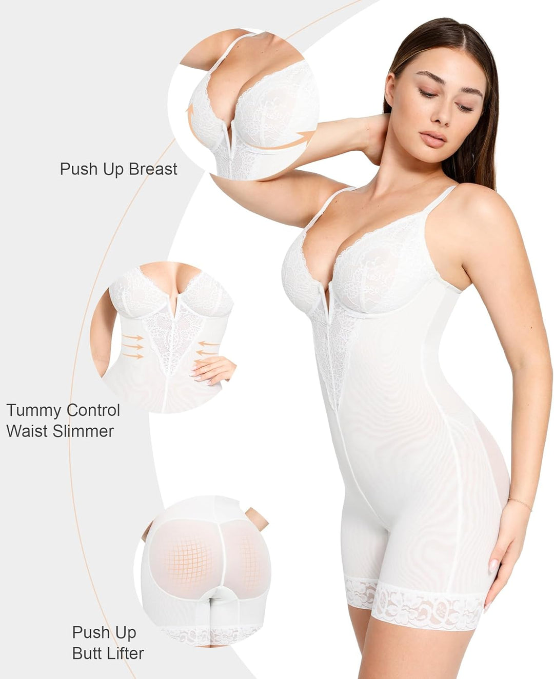 Popilush Shapewear Bodysuit Tummy Control - Deep V Neck Sleeveless Lace Corset Shapewear Tops Body Shaper