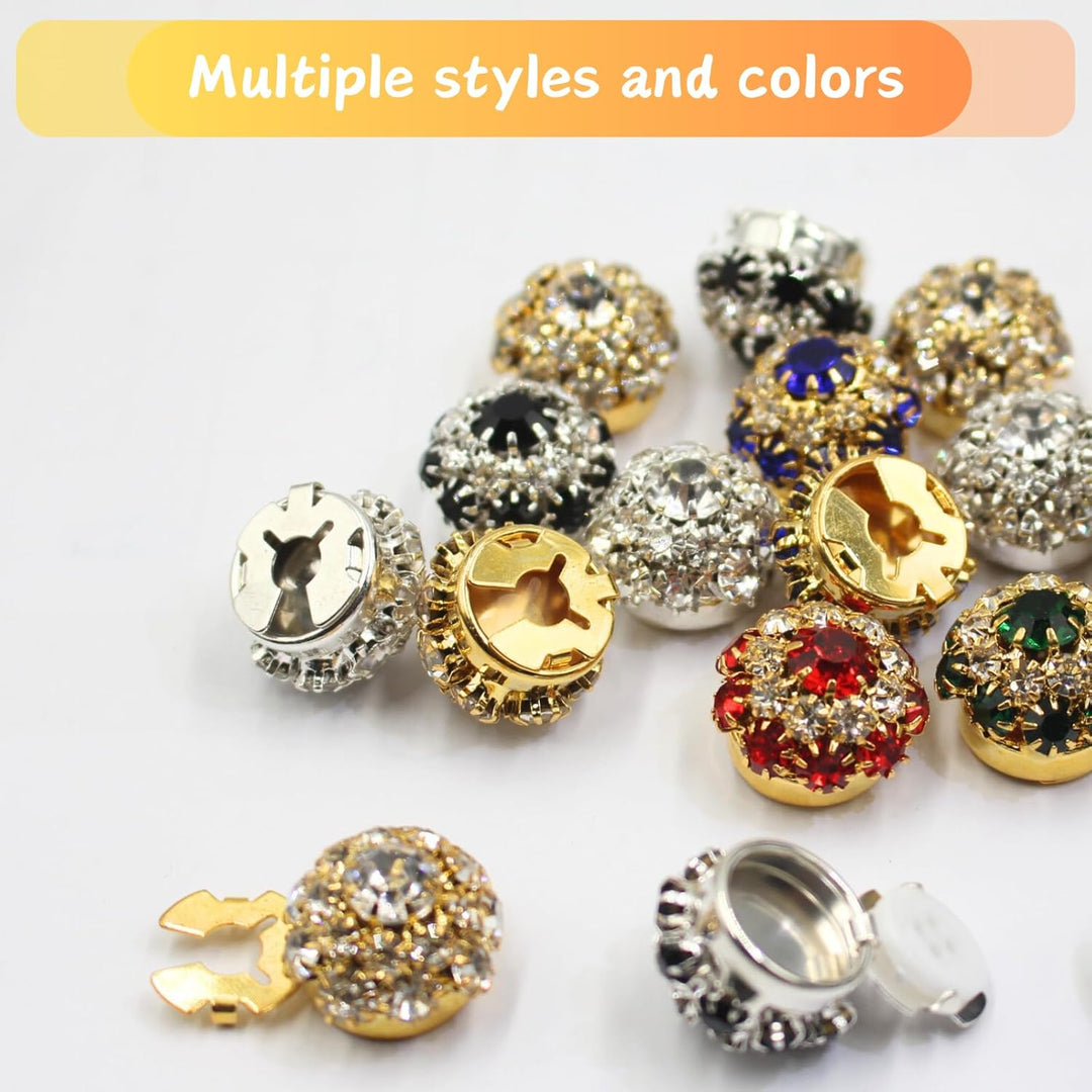 Button Covers for Women, 4 Pcs Sliver Rhinestone Crystal Flower Cuff Links Round Button Covers for Men Dress Shirts Suitable Sewing DIY Holiday Decoration Embellishments Gift Idea