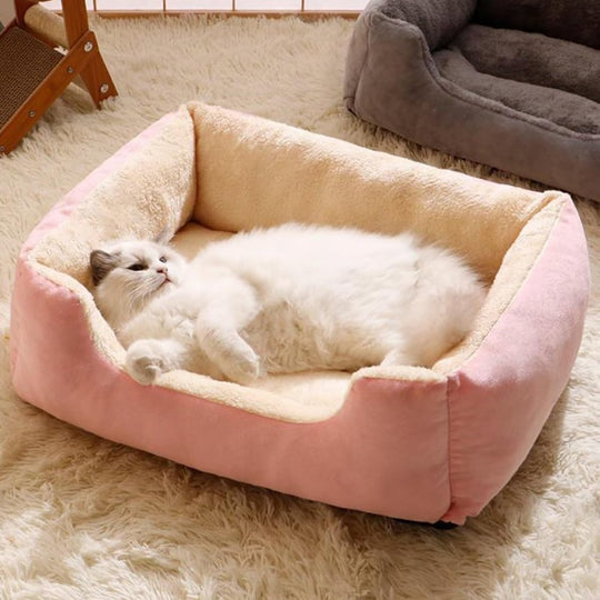 Calming Plush Pet Bed for Large Cats Luxurious Anti-Anxiety Dog Couch Bed Anti-Slip Washable Cat Bed Soft Comfortable Dog Bed