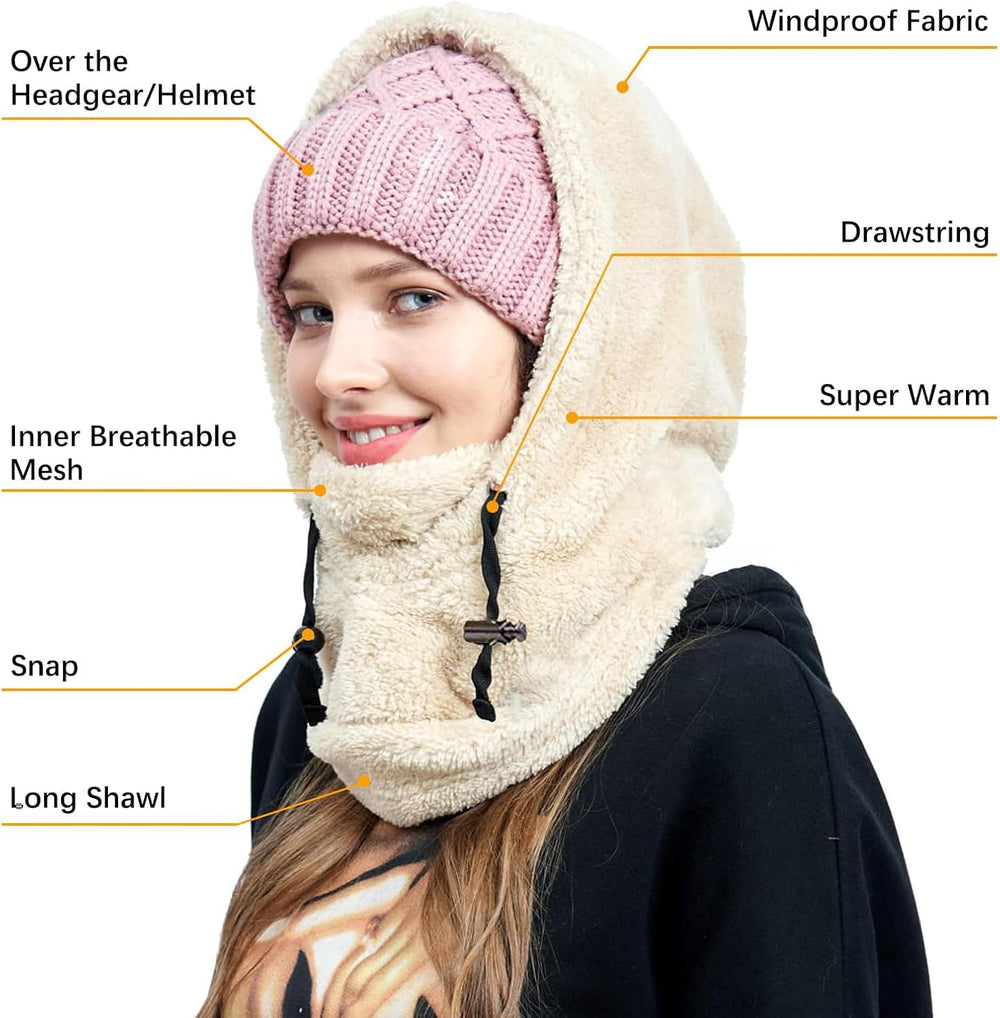 Giltpeak Sherpa Hood Ski Mask, Over Helmet Balaclava Fleece for Men Women, Winter Windproof Hooded Scarf Hat Neck Warmer