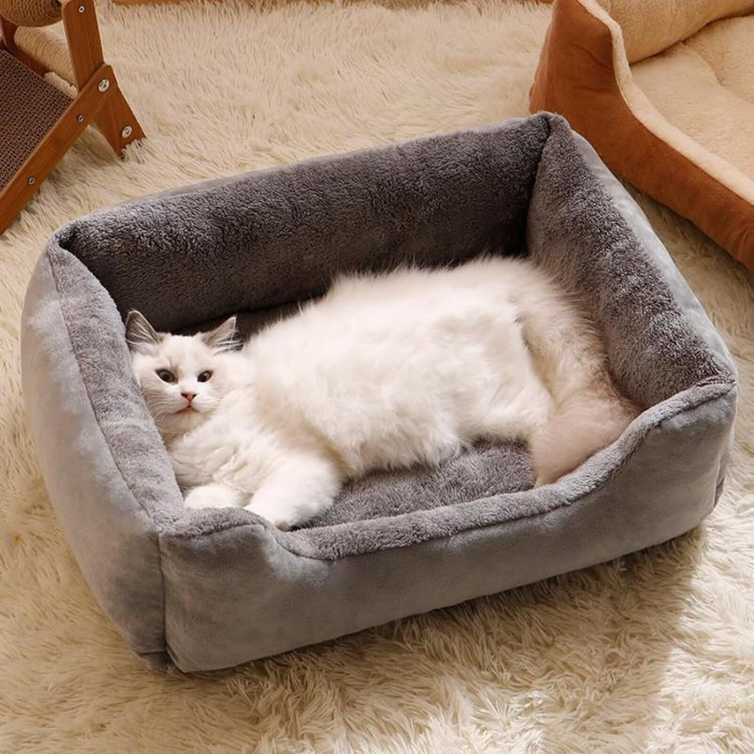 Calming Plush Pet Bed for Large Cats Luxurious Anti-Anxiety Dog Couch Bed Anti-Slip Washable Cat Bed Soft Comfortable Dog Bed