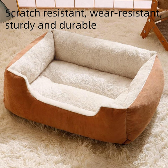 Calming Plush Pet Bed for Large Cats Luxurious Anti-Anxiety Dog Couch Bed Anti-Slip Washable Cat Bed Soft Comfortable Dog Bed