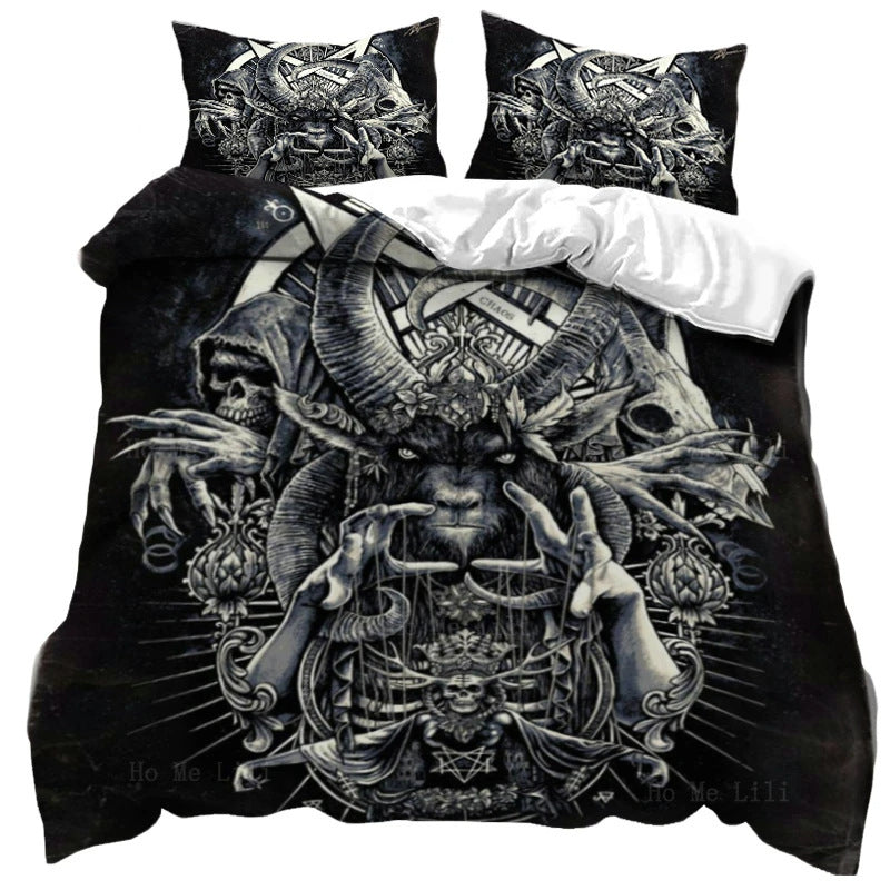 Dark Satan Theme Down Quilt Cover Bedding Suit