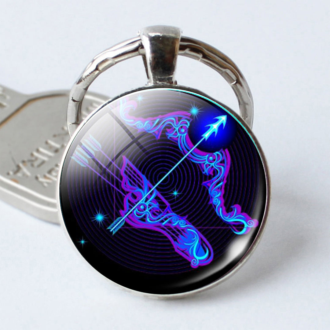 Twelve Constellation Time Stone Metal Keychains