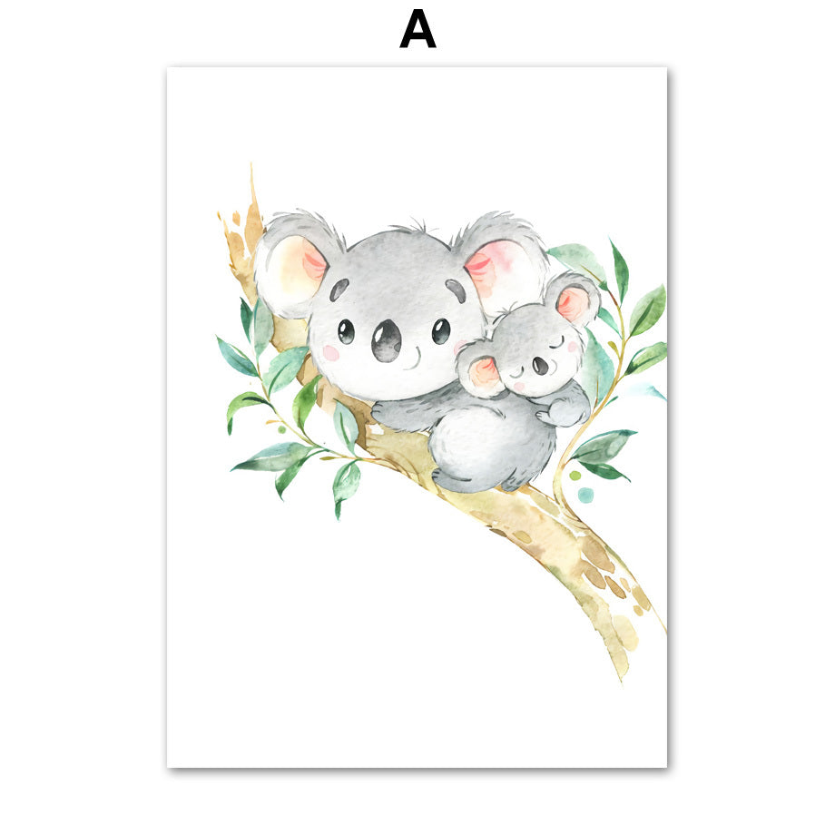 Koala Baby Flower Leaf Nursery Wall Art Canvas Painting Cartoon Nordic Posters