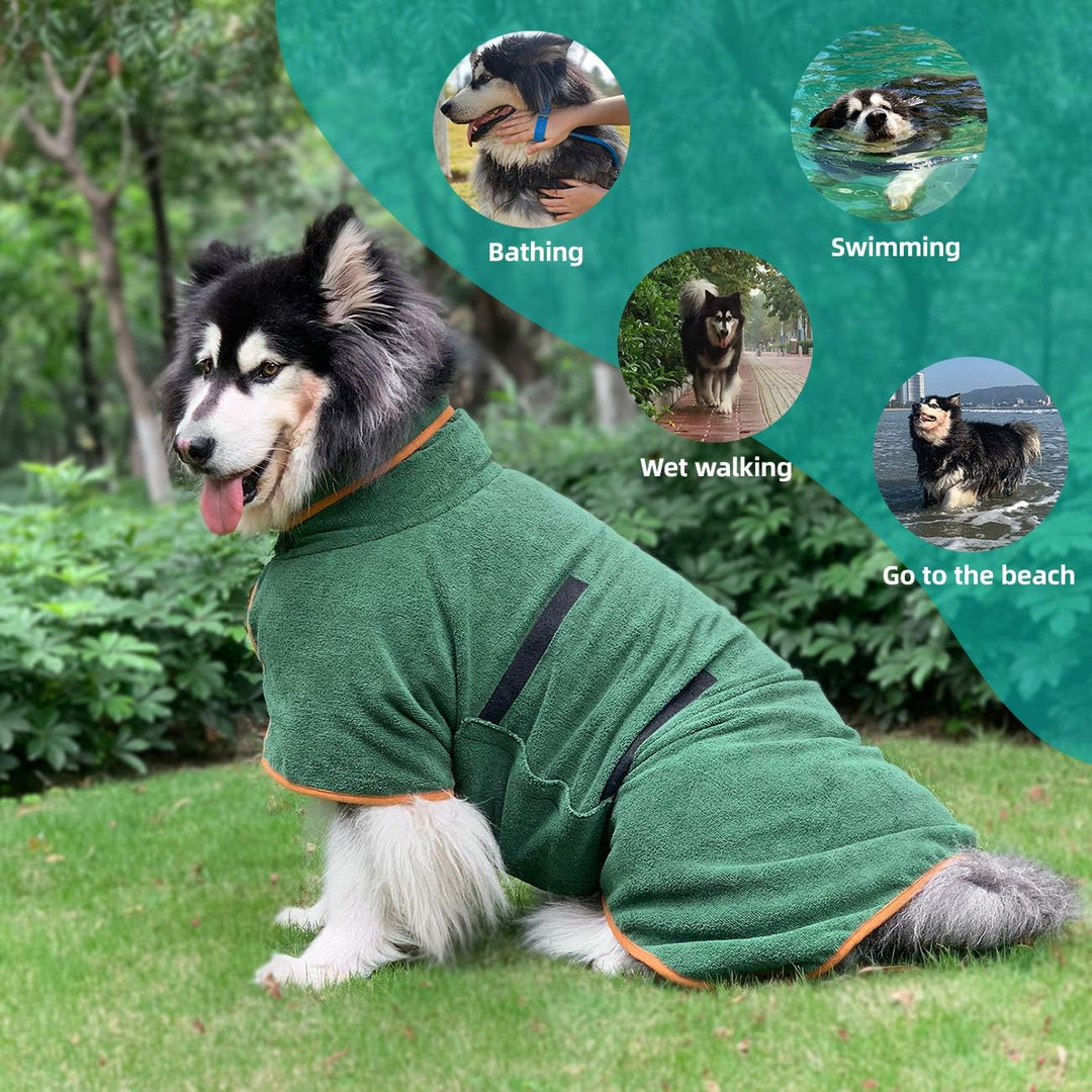 Dog Drying Coat Bathrobe Towel,Microfibre Material Fast Drying Super Absorbent Dog Bath Robe, Pet Quick Drying Moisture Absorbing with Adjustable Collar and Waist